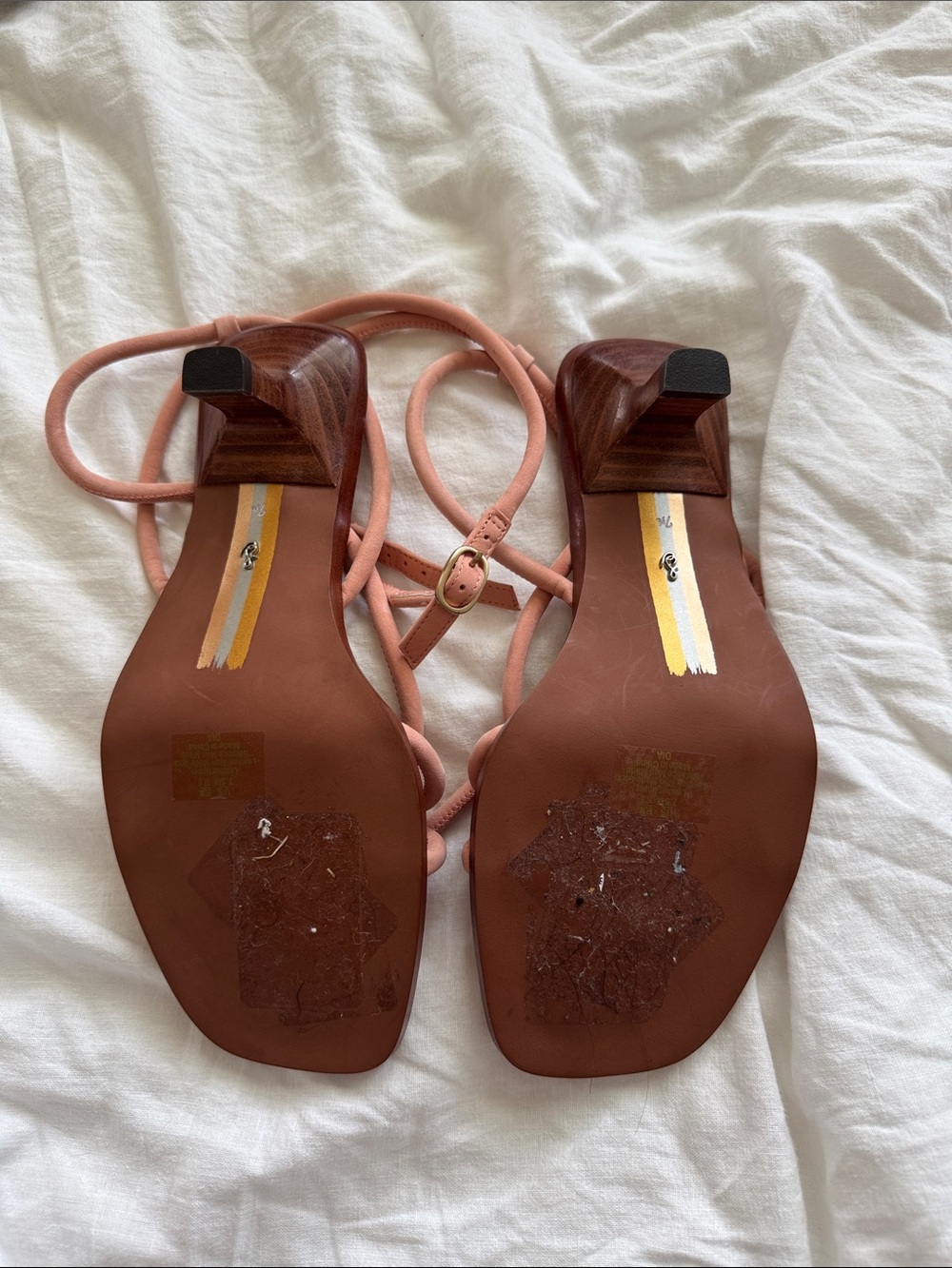 NWOT Sam Elderman Strappy Coral Pink Kitten Heels / Sandals Size 7.5 - Picture 3 of 6